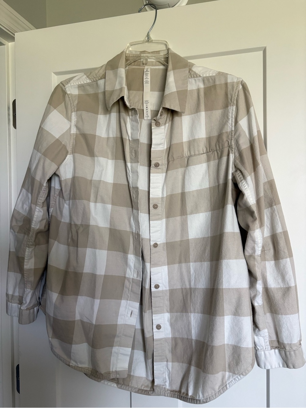 lululemon athletica Beige and White Plaid Button-Down Top